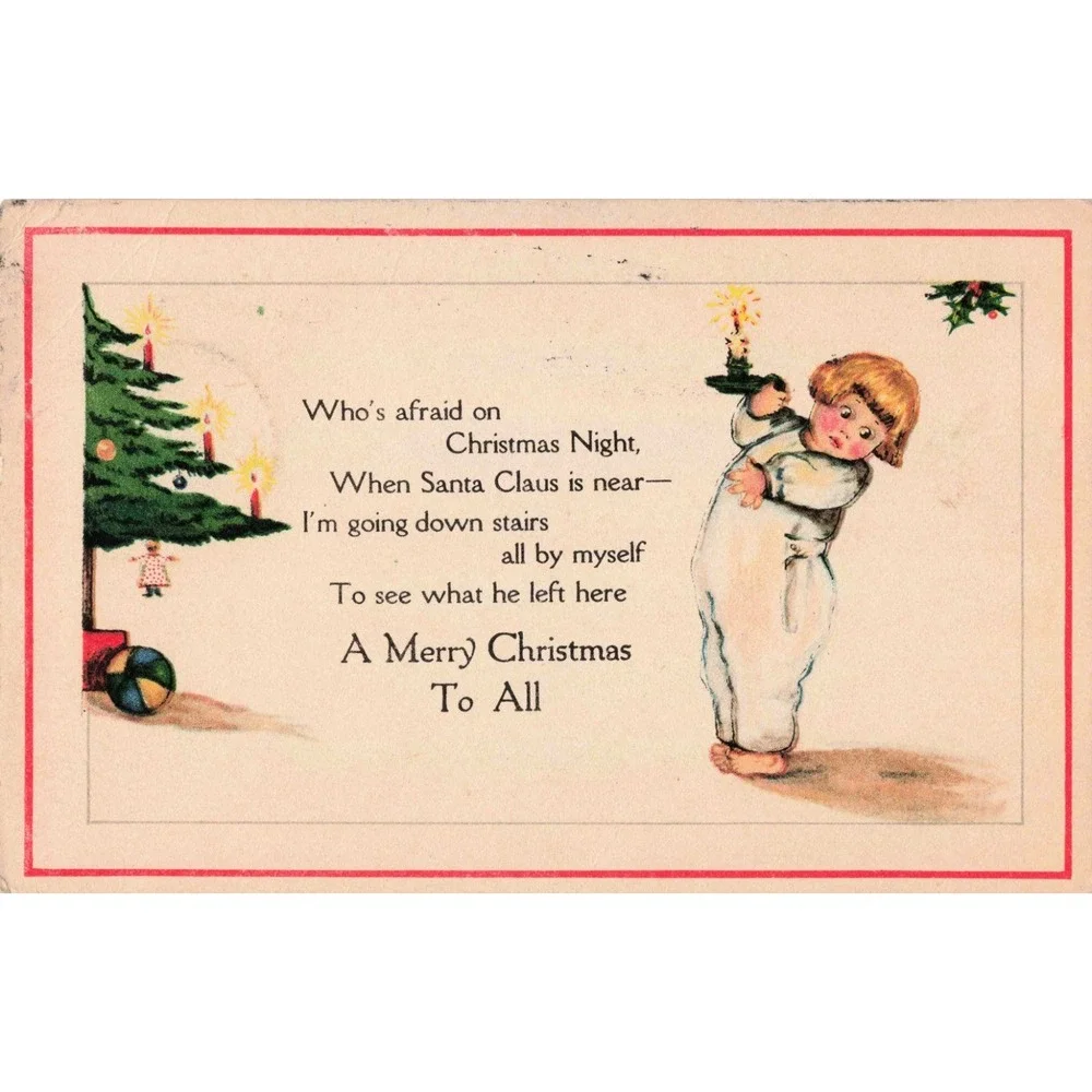 Vintage 1917 Christmas Postcard Child with Candle Poem Chas S Clark Co VG